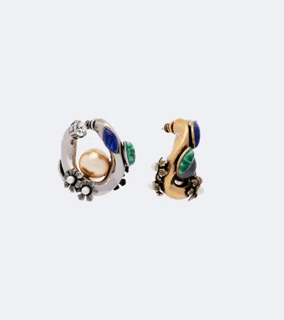 Etro Crystal-embellished Faux-pearl Hoop Earrings In Multicoloured