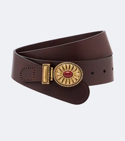 Etro Crystal-embellished Leather Belt In Brown