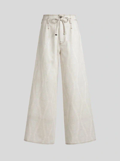 ETRO , CULOTTE JEANS WITH BELT AND MEDALLION/PAISLEY MOTIF, WOMAN, WHITE, SIZE 25