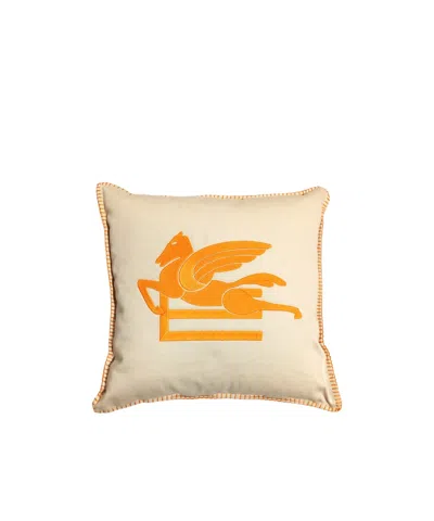 Etro Cushion With Embroidered Pegaso And Logo In Nude