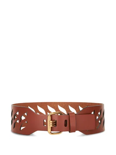 Etro Penworked Motif Leather Belt In Brown