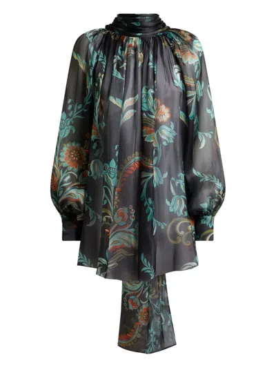 Etro Daffodil-motif High-neck Blouse In Multi