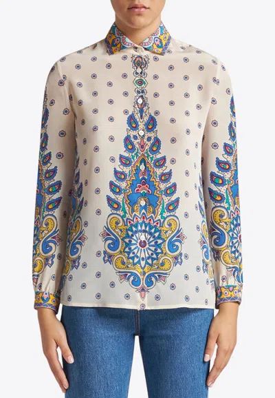 ETRO DAISY PRINT BUTTON-UP SILK SHIRT