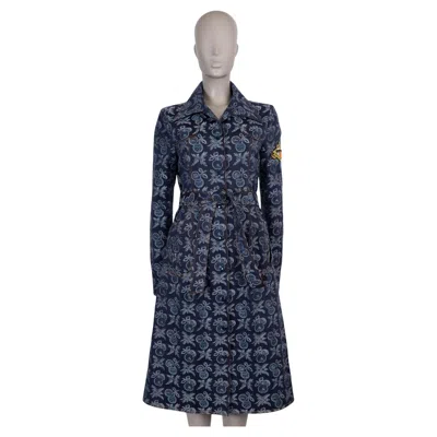 Pre-owned Etro Dark & Light Blue 2023 Fruit Jacquard Denim Coat Jacket 44 L