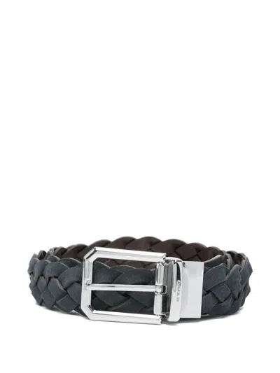 Etro Dark Blue Brown Braided Belt In Pattern