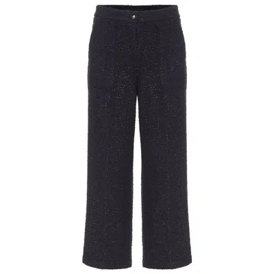 Pre-owned Etro Dark Blue Cotton Boucle Wide-leg Culotte Pants 40 S