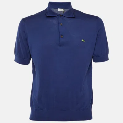 Pre-owned Etro Dark Blue Cotton Knit Polo T-shirt S