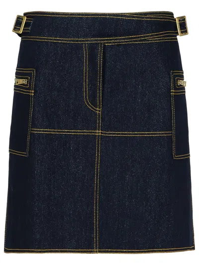 ETRO ETRO DARK BLUE DENIM MINISKIRT WOMEN