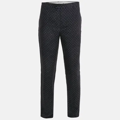 Pre-owned Etro Dark Blue Paisley Print Linen Tailored Pants Xxl In Navy Blue