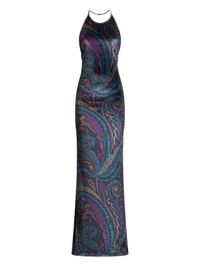 ETRO DARK BLUE PAISLEY-PRINT MAXI DRESS