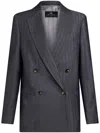 Etro Grey Oversized Double-breasted Jacket With Wide Revers In Dark Blue
