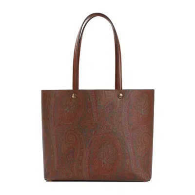 Etro Dark Brown Paisley Fabric Shopping L Bag