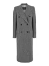 Etro Grey Long Double-breasted Coat With Chevron Motif In Dark Grey