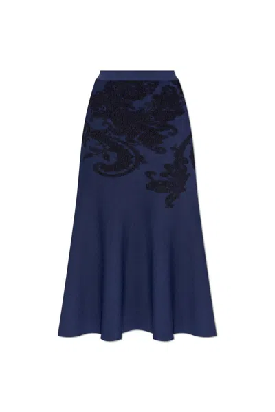 Etro Decorative Detailed Flared Midi Skirt In Blue