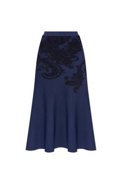 Etro Decorative Detailed Flared Midi Skirt In Navy