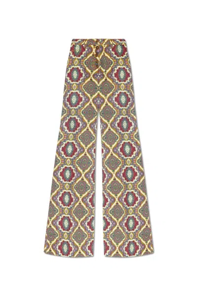 Etro Decorative Printed Flared Pants In Brown