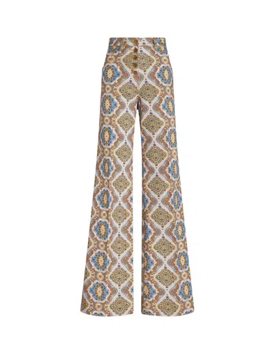 Etro Decorative Printed Flared Pants In Multi