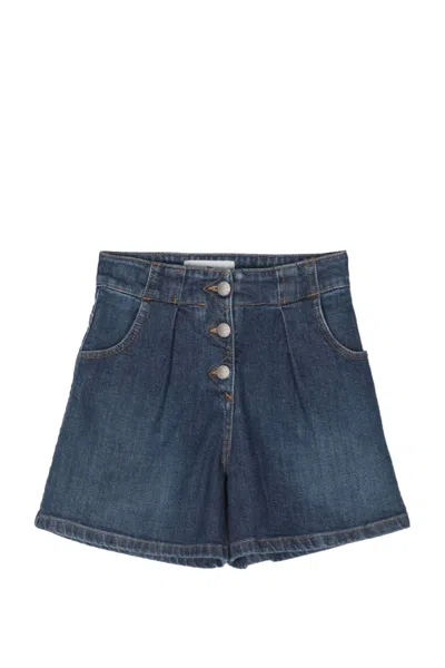 Etro Kids' Pleated Denim Shorts In Blue
