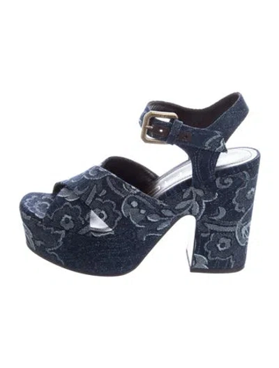 Pre-owned Etro Denim Floral Print Sandals In Blue