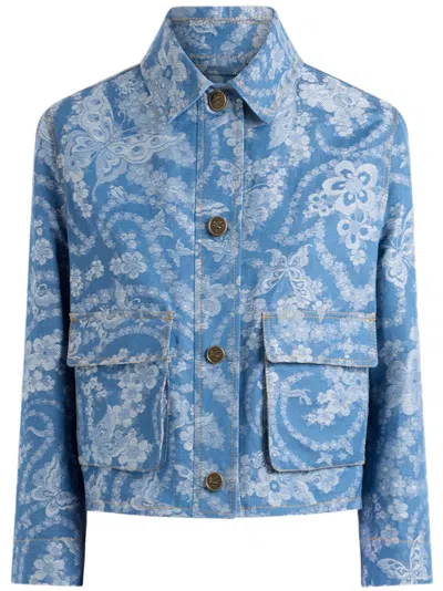 Etro Denim Jacquard Jacket In ブルー