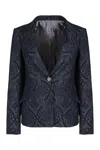 Etro Paisley-print Denim Blazer In Blue