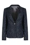 Etro Paisley-print Denim Blazer In Blue