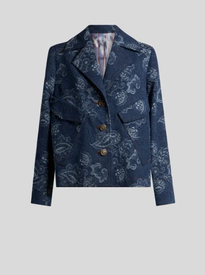 Etro Denim Jacquard Jacket In Blue