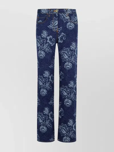 Etro Denim Jeans Floral Pattern In Blue
