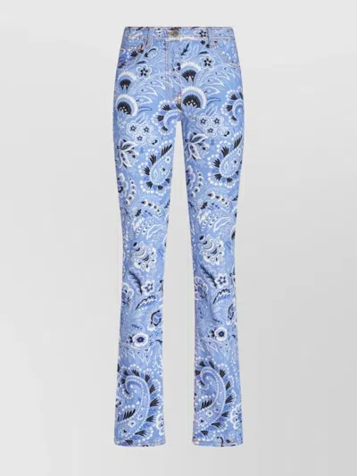 Etro Denim Jeans With Printed Bandana And Paisley In Clear Blue