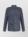Etro Button-up Denim Overshirt With Paisley Pattern In Blue