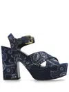 Etro Heel Block Floral Pattern Open Toe Platform Sole In Blue