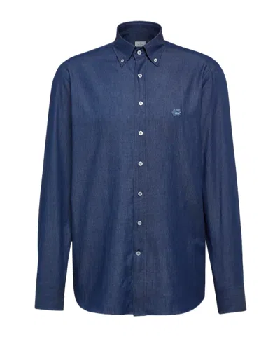 Etro Button-down Collar Cotton Shirt In Blue
