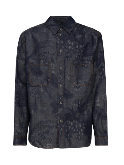 Etro Denim Shirt With Paisley In Blue