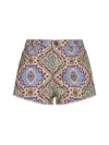 Etro Ethnic Print Denim Shorts In Multicolour