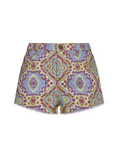 ETRO DENIM SHORTS WITH MEDALLION PRINT