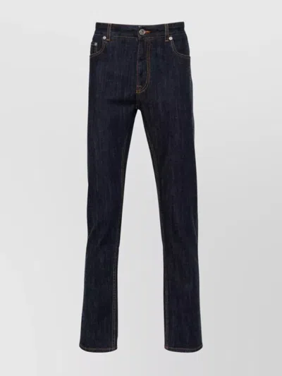 Etro Wide Long Cotton Jeans In Blue