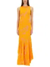 Etro Orange Long Dress With Semi-transparent Design And Cut Out Detail On The Back In Viscose Blend Woman In Orange