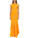 Etro Orange Long Dress With Semi-transparent Design And Cut Out Detail On The Back In Viscose Blend Woman In Orange