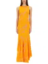 Etro Orange Long Dress With Semi-transparent Design And Cut Out Detail On The Back In Viscose Blend Woman
