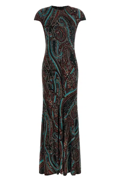 Etro Devoré Velvet Gown In Multi