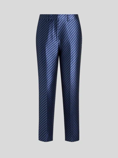 Etro , Diagonal Jacquard Cigarette Trousers, Woman, Navy Blue, Size 44
