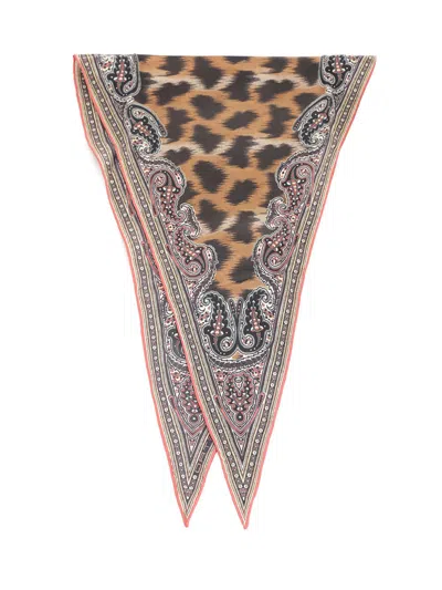 Etro Diamond-shaped Silk Scarf Scarves And Foulards Animalier In Black