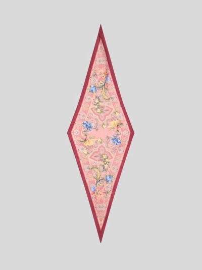 Etro , Diamond-shaped Silk Scarf With Floral Paisley Motif, Woman, Pink