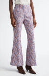 Etro Fiorellino Lace Jacquard Flare Trousers In Multicolor Azure Base