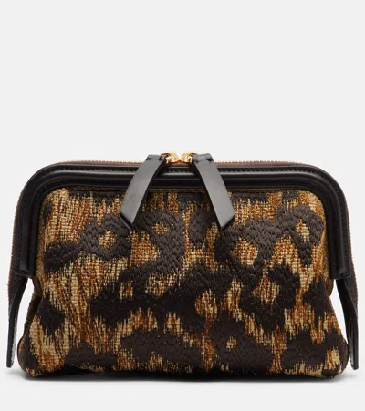 Etro Doc Leather-trimmed Raffia-effect Clutch In Brown