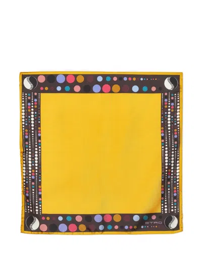 Pre-owned Etro Dot-print Pocket Square In Yellow