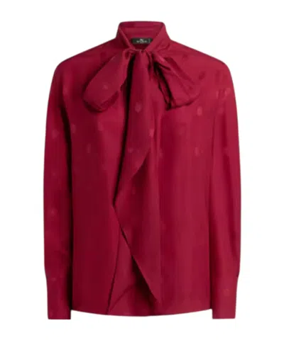 Etro Pussy-bow Silk-jacquard Blouse In Red