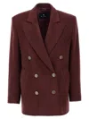 Etro Bordeaux Double-breasted Jacket With Logo Detail On Buttons In Wool Blend Woman