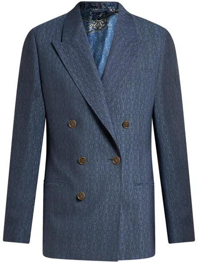 Etro Double-breasted Blazer In Blue