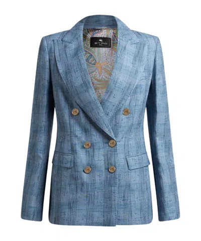 ETRO SLUB LINEN CHECK JACKET